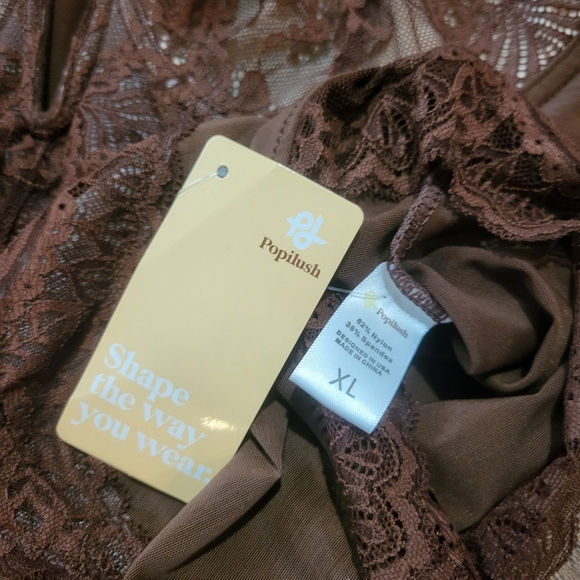 Popilush Dark Brown Corset V Neck Lace Shapewear Tummy Control Bodysuit Size XL - Picture 11 of 12
